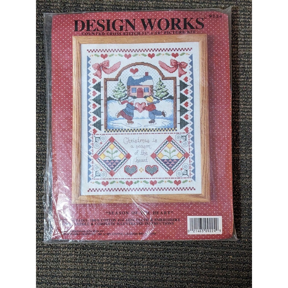 Vtg Design Works Counted Cross Stitch Kit Season Of The Heart Christmas Skating